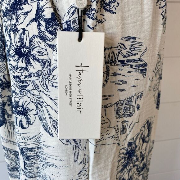 HAVER & BLAIR (NWT) Woven Wide Leg Pull On Crop Pants, BLU/WHT -  NWT - Picture 8 of 10